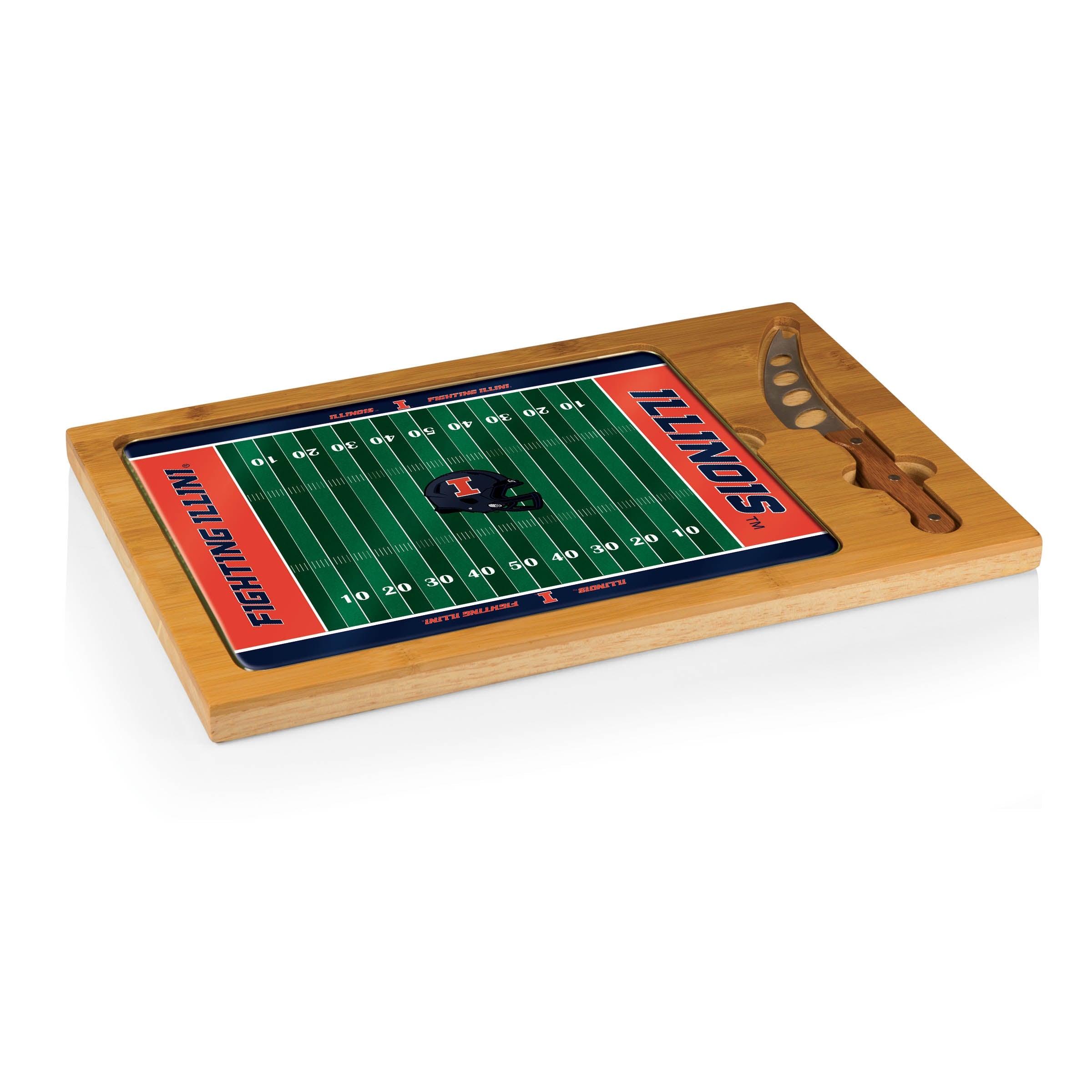 Illinois Fighting Illini Football Field - Icon Glass Top Cutting Board & Knife Set