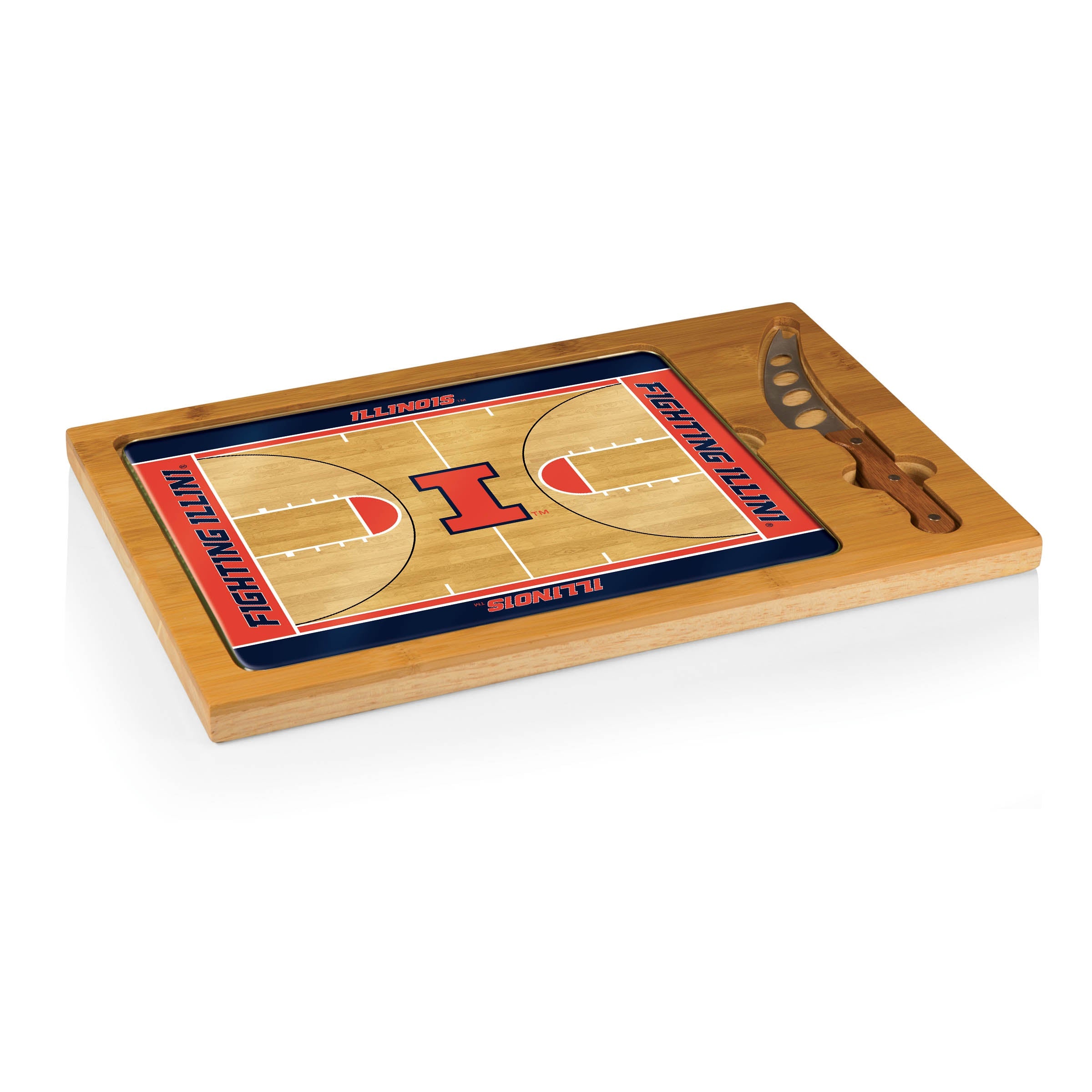 Illinois Fighting Illini Basketball Court - Icon Glass Top Cutting Board & Knife Set