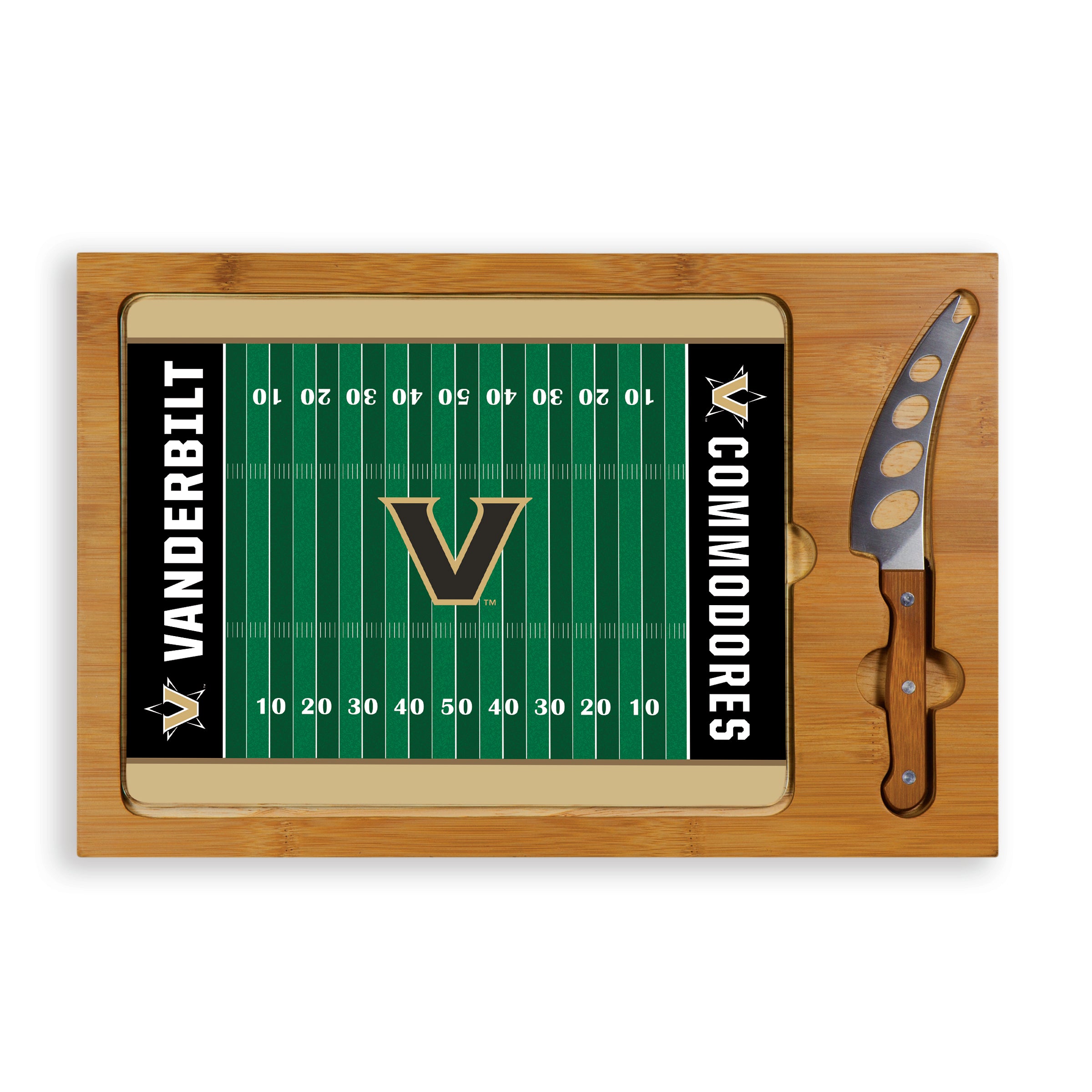 Vanderbilt Commodores Football Field - Icon Glass Top Cutting Board & Knife Set