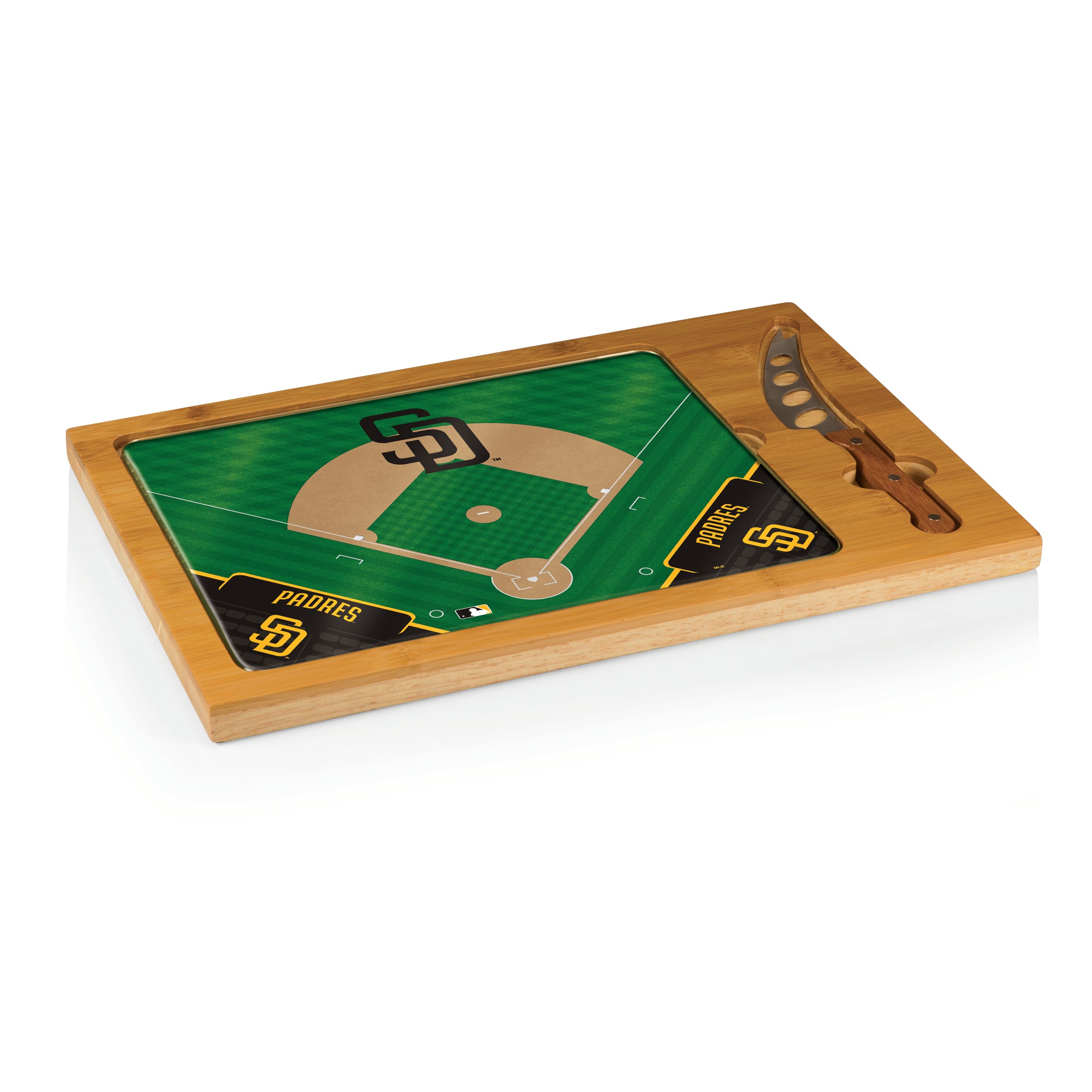 San Diego Padres Baseball Diamond - Icon Glass Top Cutting Board & Knife Set