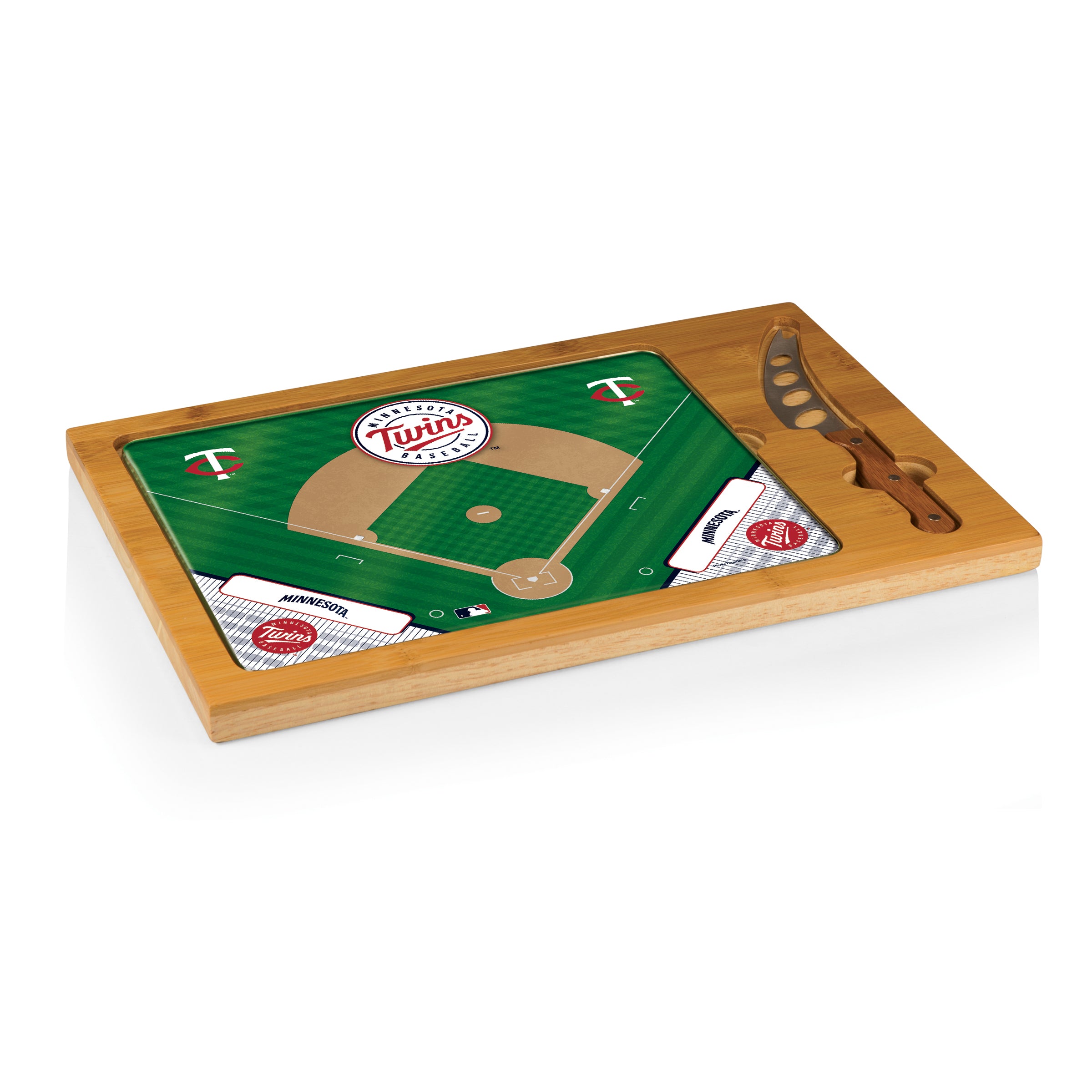 Minnesota Twins Baseball Diamond - Icon Glass Top Cutting Board & Knife Set