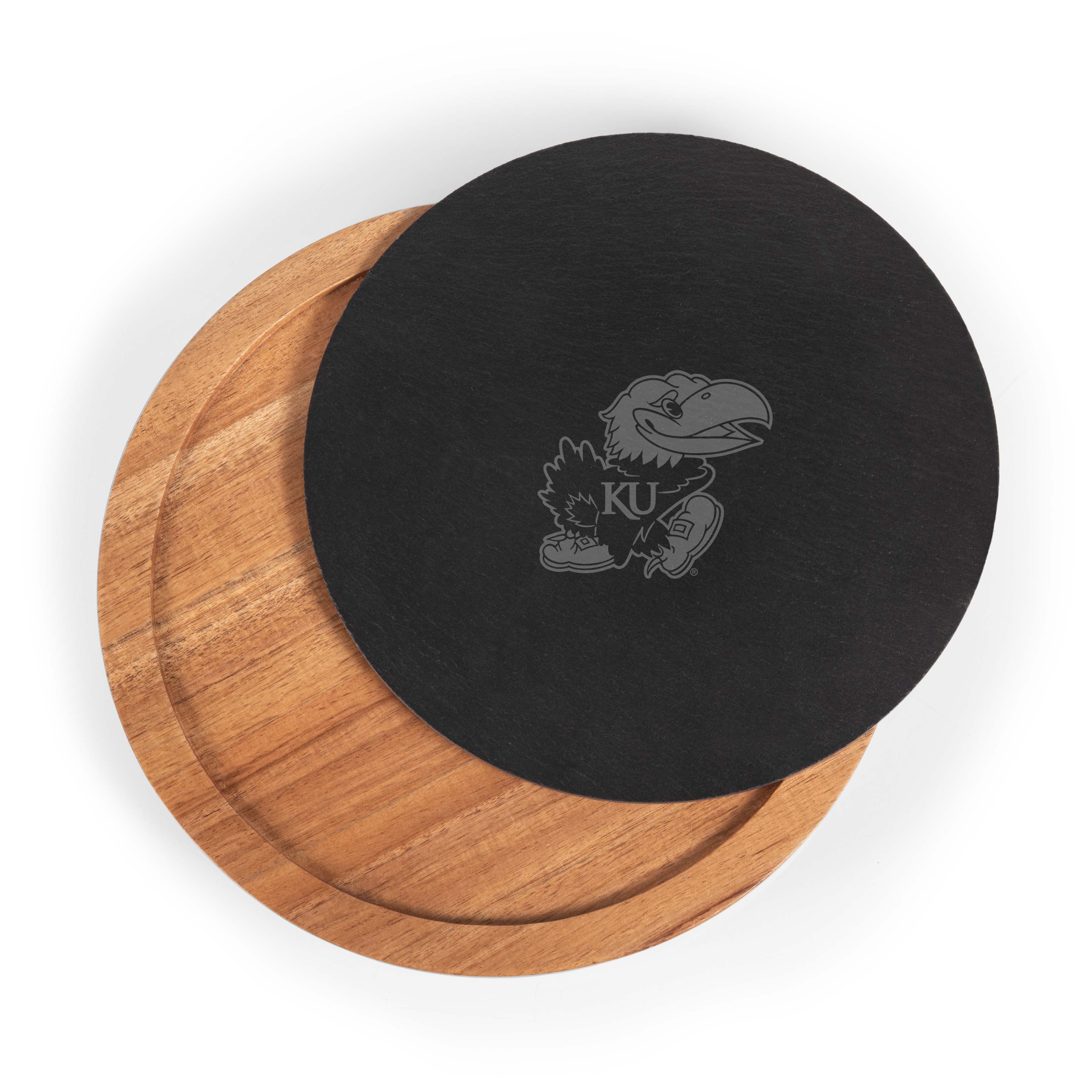 Kansas Jayhawks - Insignia Acacia and Slate Serving Board with Cheese Tools
