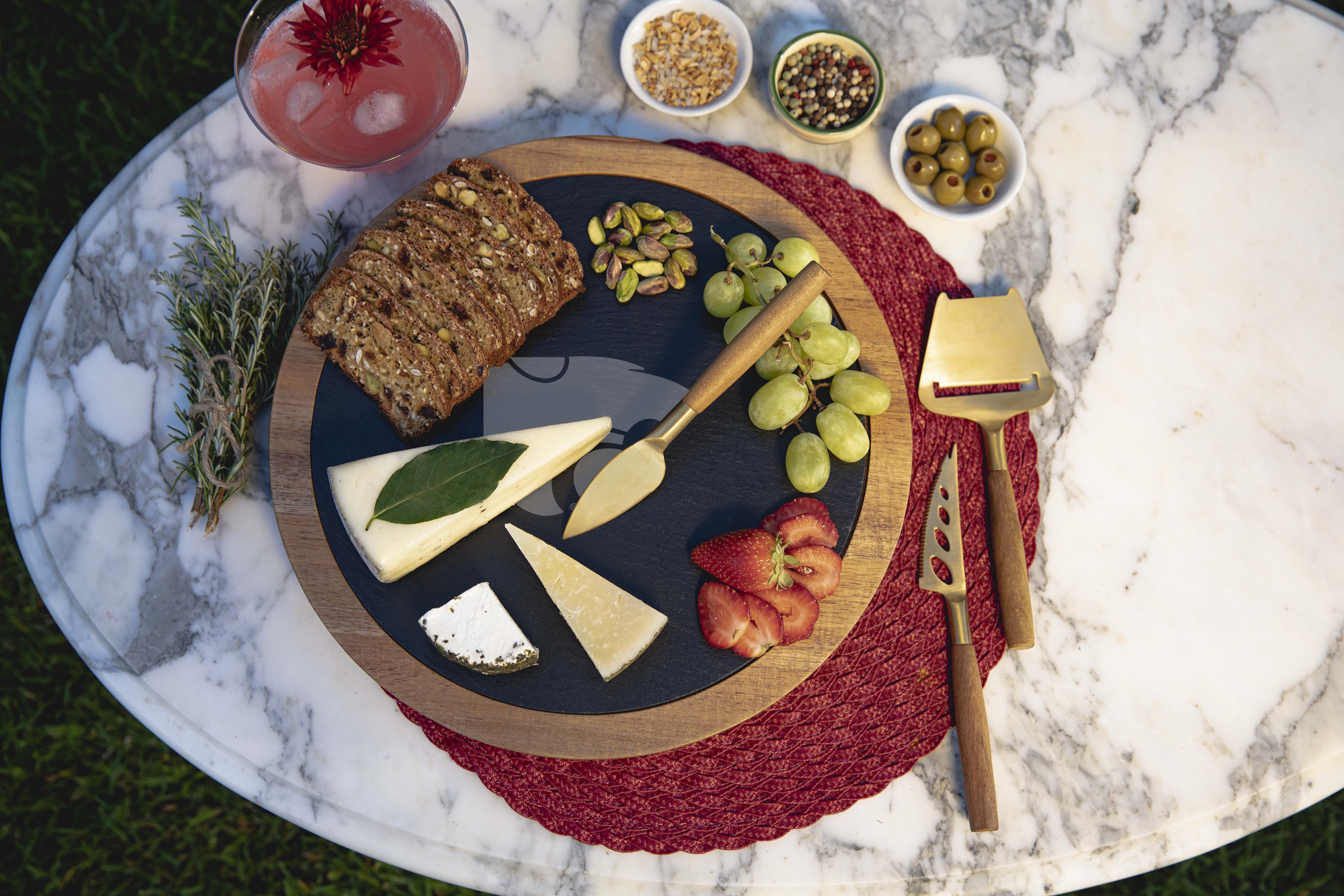 Kansas State Wildcats - Insignia Acacia and Slate Serving Board with Cheese Tools