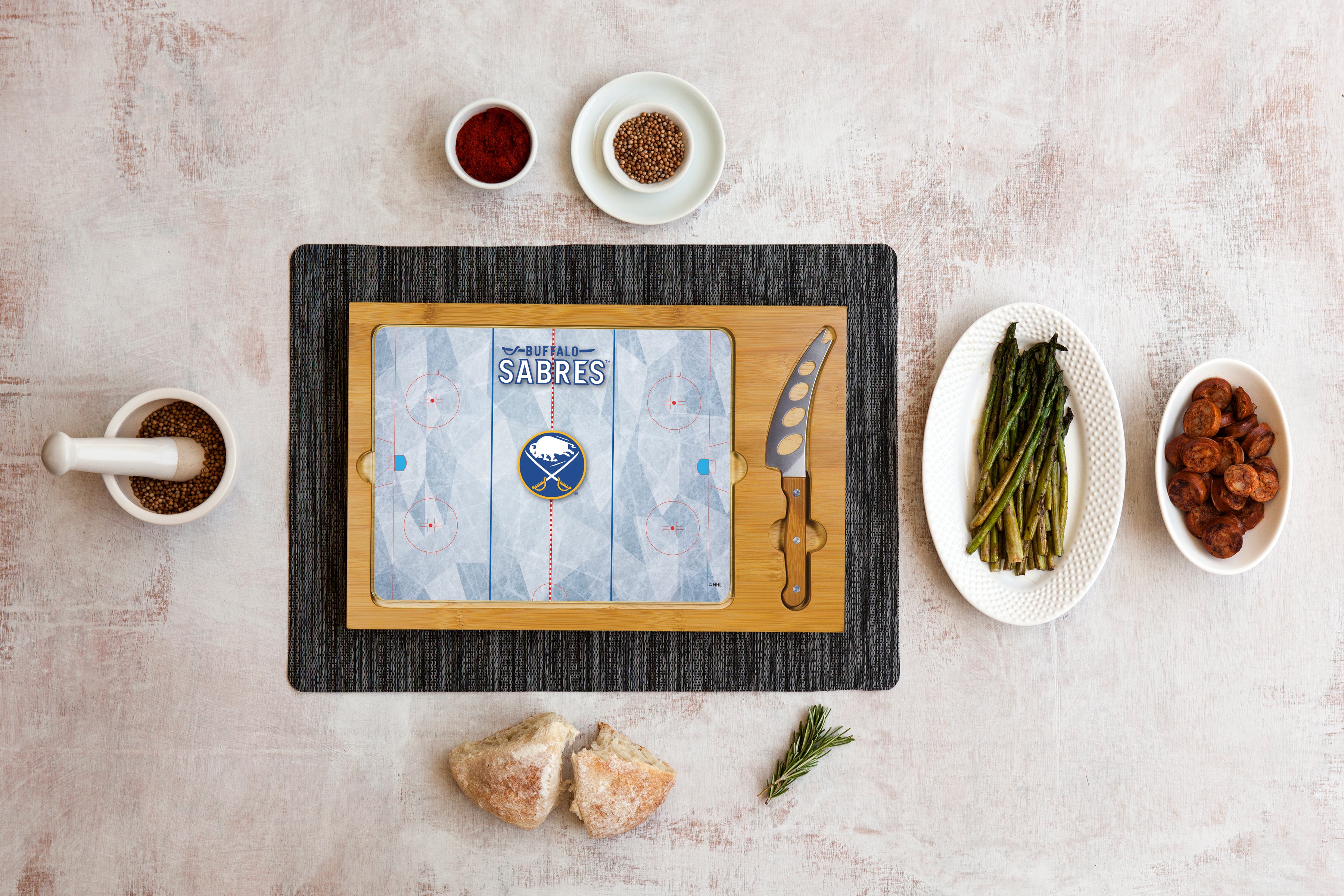 Buffalo Sabres Hockey Rink - Icon Glass Top Cutting Board & Knife Set