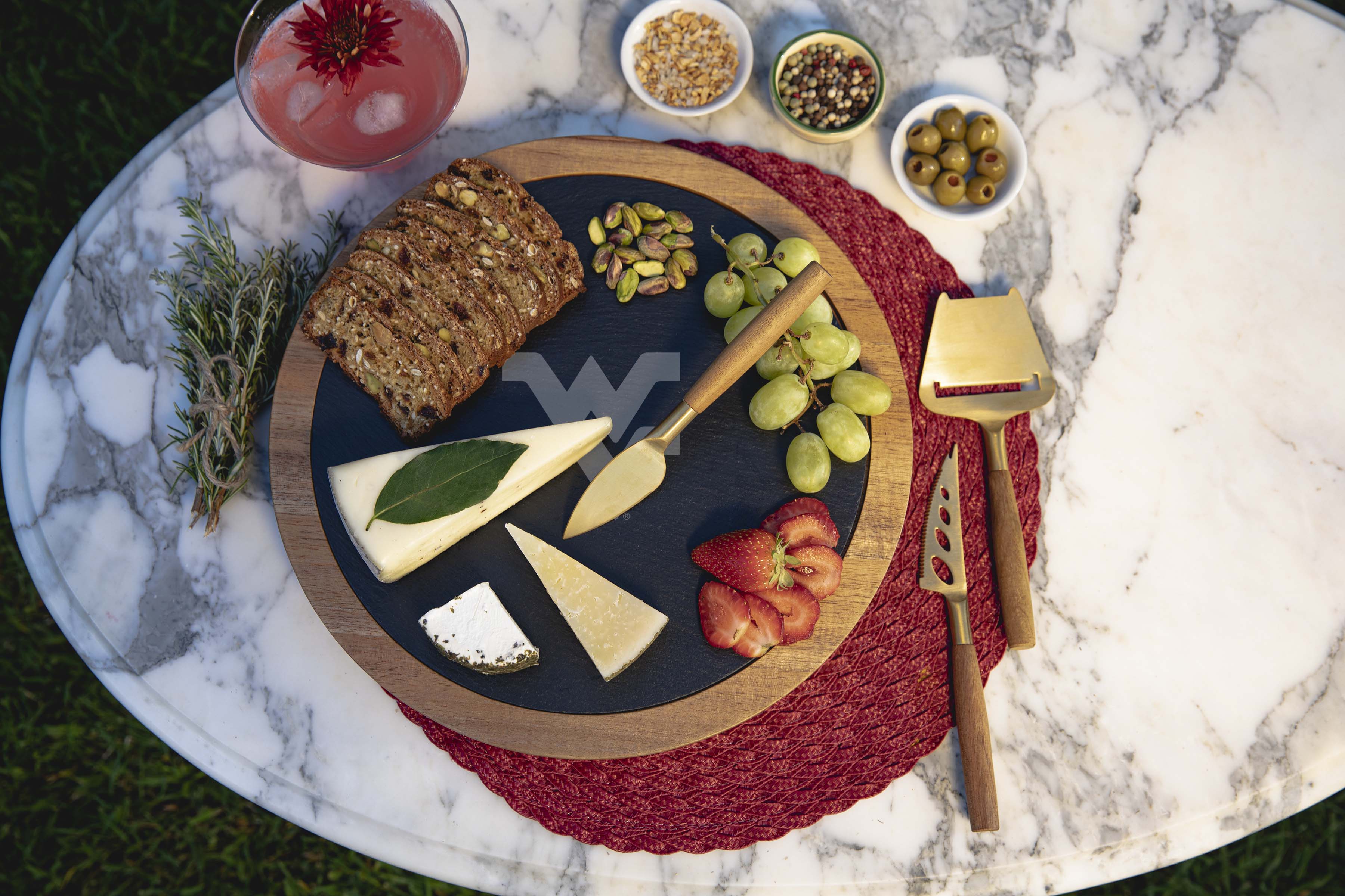 West Virginia Mountaineers - Insignia Acacia and Slate Serving Board with Cheese Tools