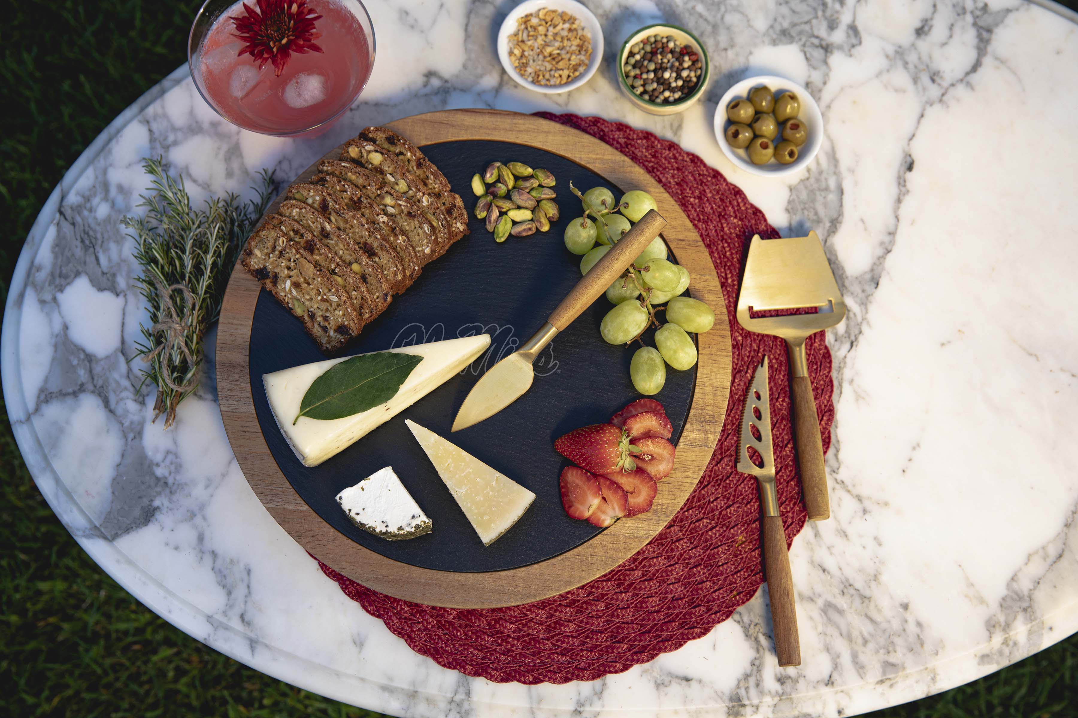 Ole Miss Rebels - Insignia Acacia and Slate Serving Board with Cheese Tools